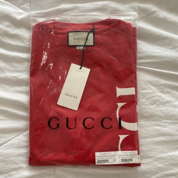 Gucci Logo Tee T-Shirt In Red Size Medium - Picture 4 of 10